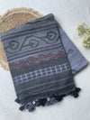 Grey & Black Mul Cotton Saree