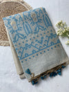 Blue & Beige Mul Mul Cotton Saree
