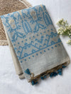 Blue & Beige Mul Mul Cotton Saree