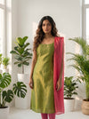 Mayilini Green Shimmer Kotta Spaghetti Kurti Set ( Set of 2 )