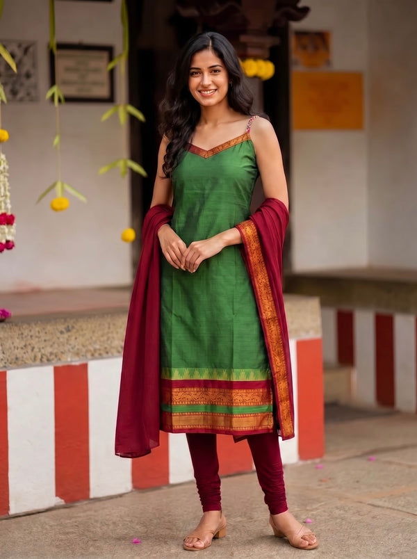 Charvi Green Narayanpet Spaghetti Kurti Set ( Set of 2 )