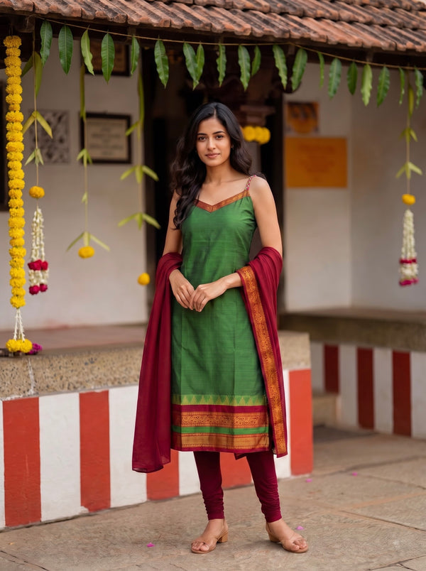 Charvi Green Narayanpet Spaghetti Kurti Set ( Set of 2 )