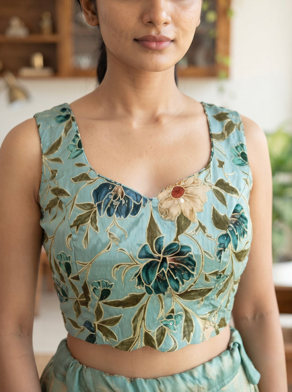 Chandrika Blue Croptop & Skirt ( Set of 2 )