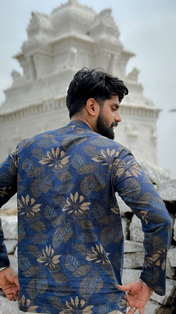 Arsh - Navy Blue Bagru Kurta