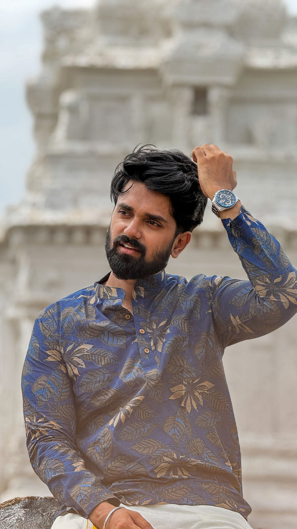 Arsh - Navy Blue Bagru Kurta