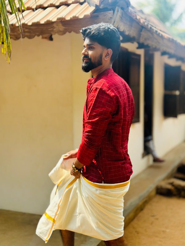 Ved - Maroon checks Kurta