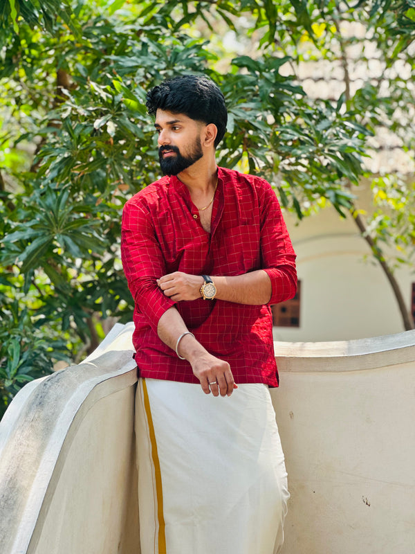 Ved - Maroon checks Kurta