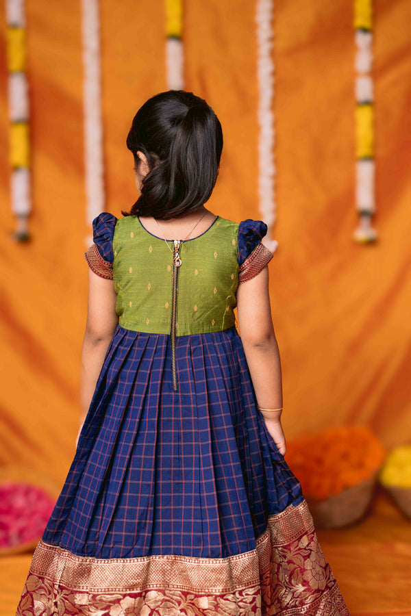 Aditi Navy Blue Checks Frock Mini