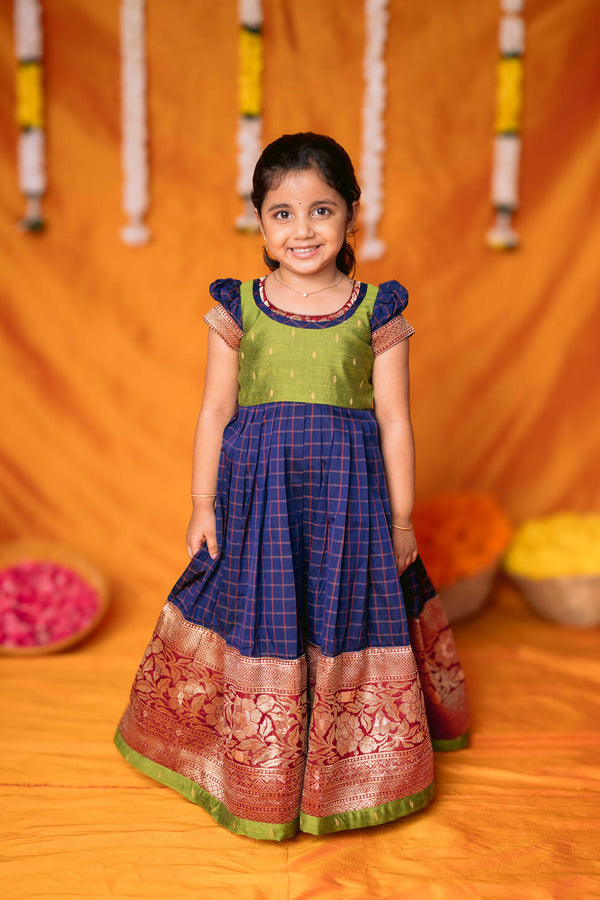 Aditi Navy Blue Checks Frock Mini