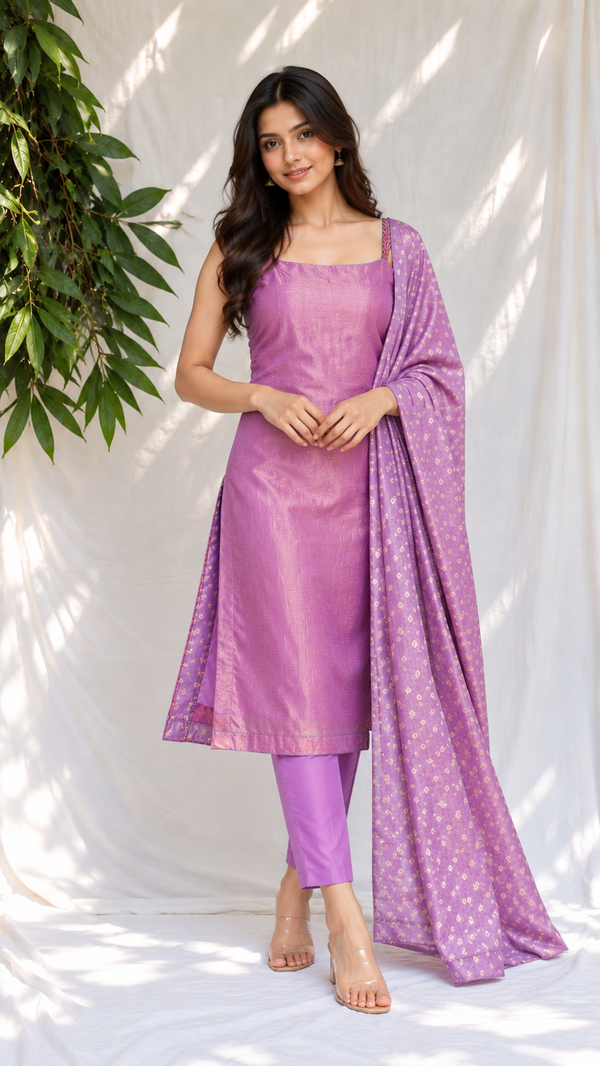 Mayilini Lilac Shimmer Kotta Spaghetti Kurti Set ( Set of 2 )