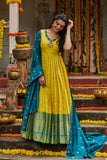 Blue with Yellow Banarasi Anarkali Dress ( FW )