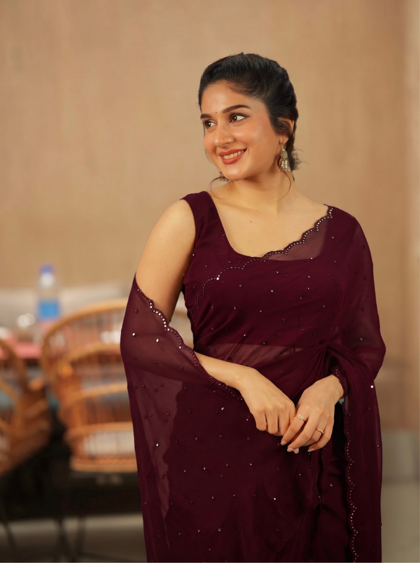 Madhanika Maroon Saree ( Set of 2 )