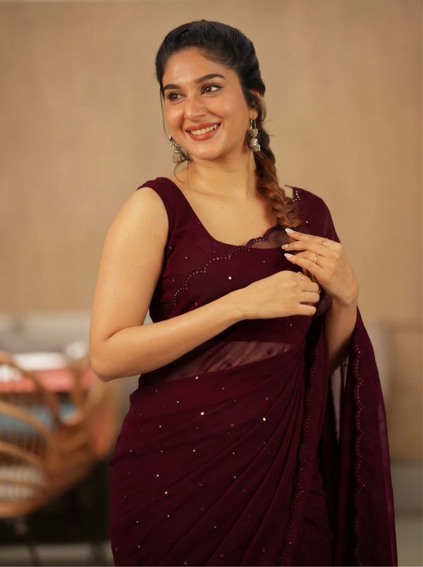 Madhanika Maroon Saree ( Set of 2 )