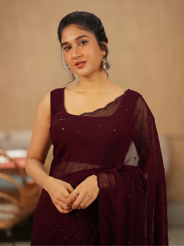 Madhanika Maroon Saree ( Set of 2 )