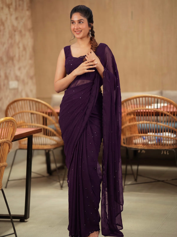 Madhanika VioletSaree (Set of 2)