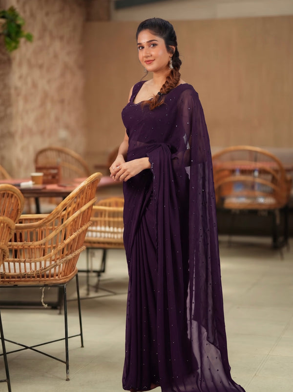 Madhanika VioletSaree (Set of 2)