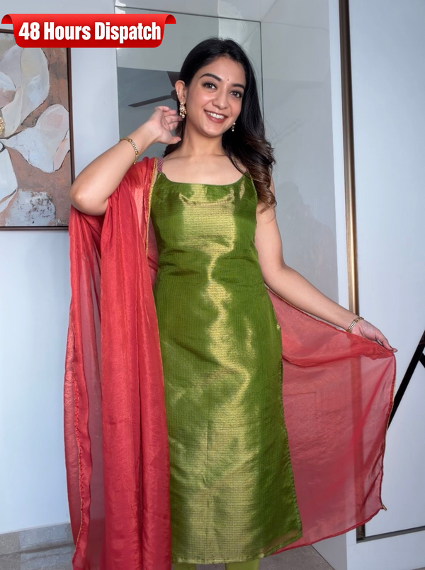 Mayilini Green Shimmer Kotta Spaghetti Kurti Set ( Set of 2 )