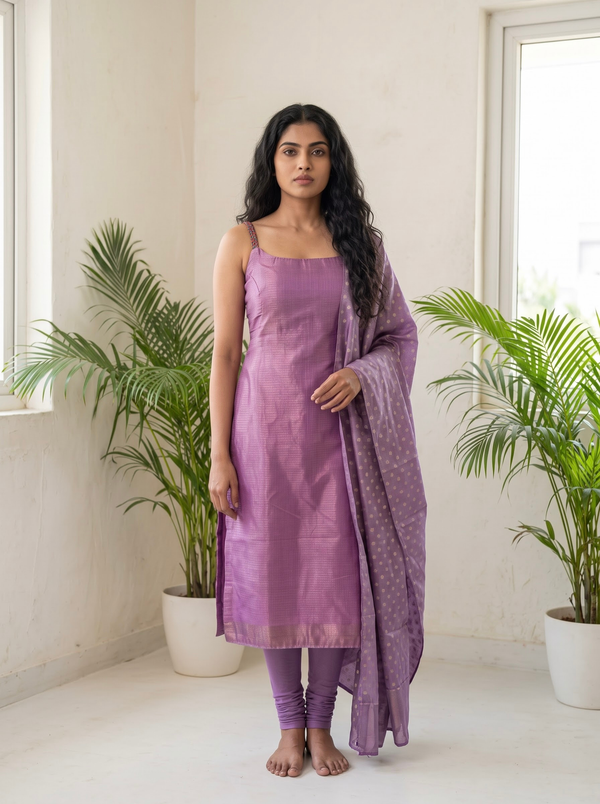 Mayilini Lilac Shimmer Kotta Spaghetti Kurti Set ( Set of 2 )
