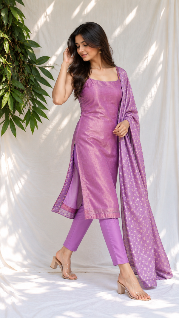 Mayilini Lilac Shimmer Kotta Spaghetti Kurti Set ( Set of 2 )