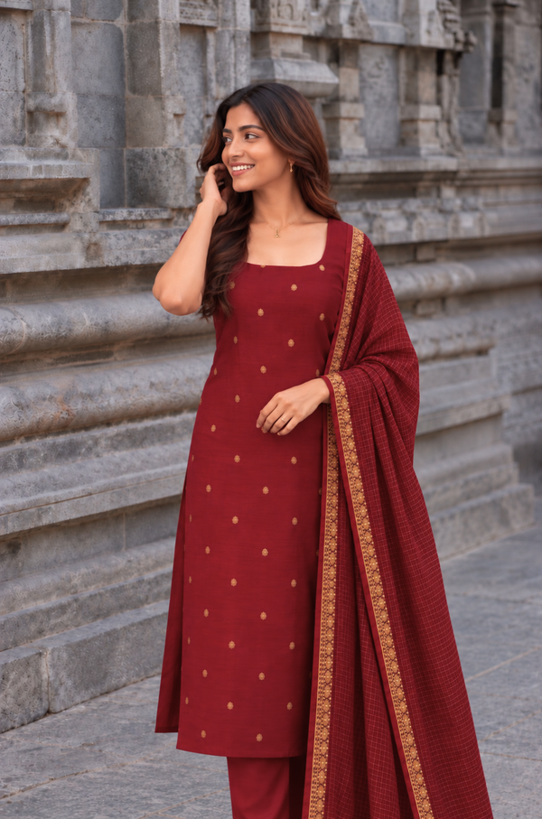 Meghna Maroon Chanderi Kurti Set (Set of 2)