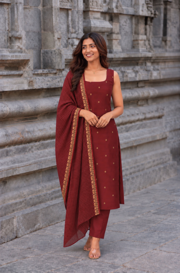 Meghna Maroon Chanderi Kurti Set (Set of 2)