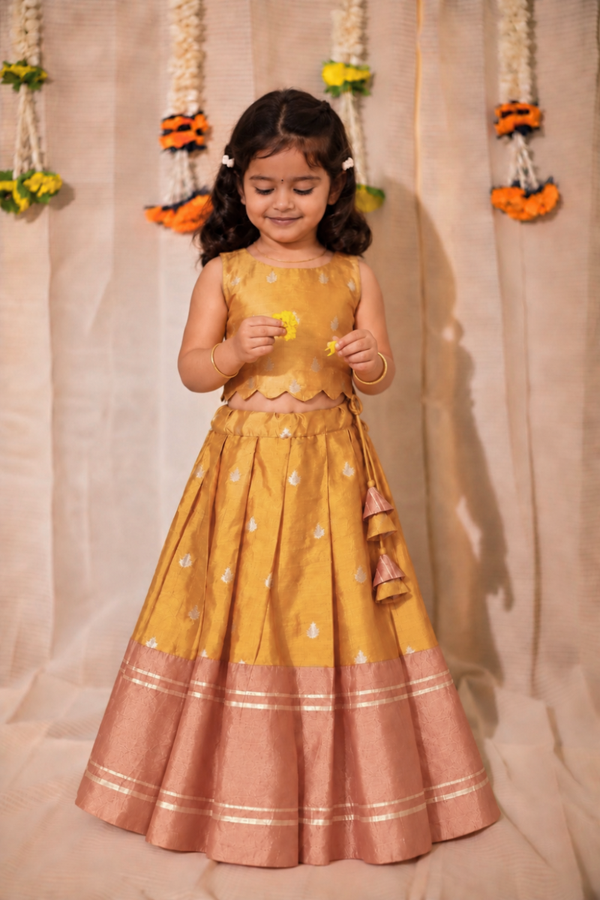 Nadhi Mustard with Orange Lehenga Mini (Set of 2)