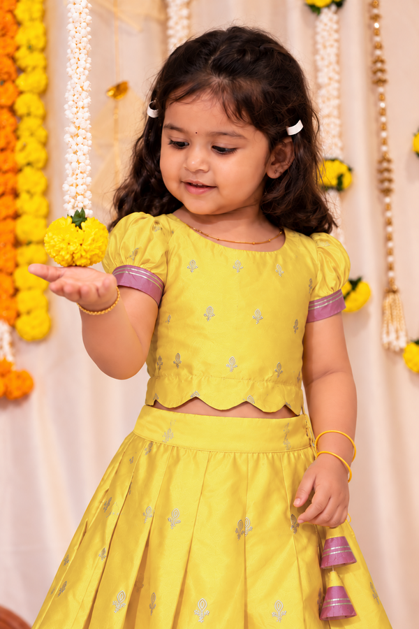 Nadhi Yellow with Mauve Pink Lehenga Mini (Set of 2)