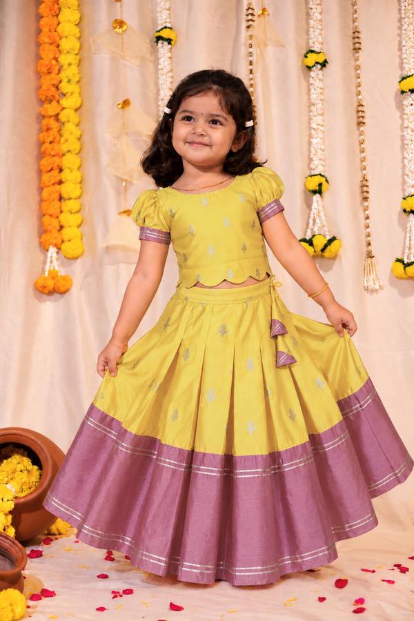 Nadhi Yellow with Mauve Pink Lehenga Mini (Set of 2)