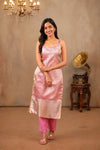 Nethra Pink Banarasi Tissue Spaghetti Kurti (Top Only)
