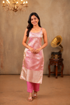 Nethra Pink Banarasi Tissue Spaghetti Kurti (Top Only)
