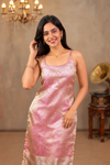 Nethra Pink Banarasi Tissue Spaghetti Kurti (Top Only)