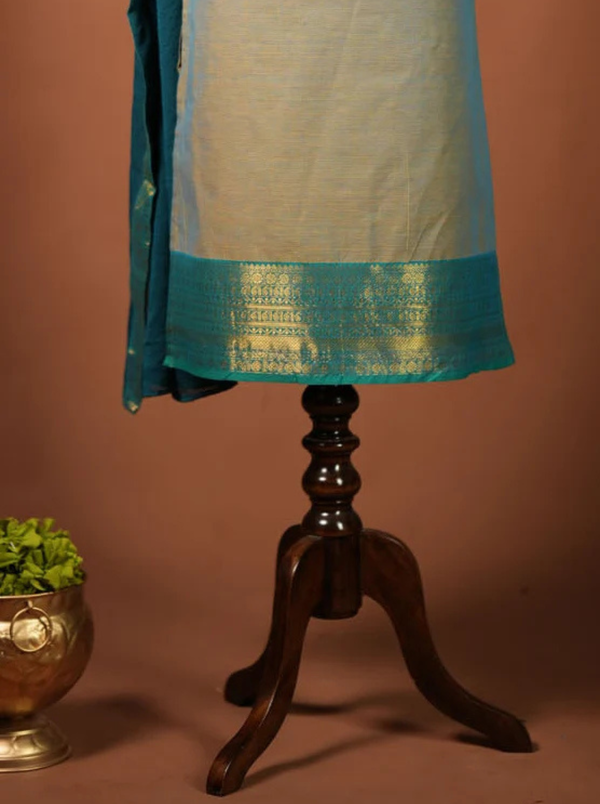 Poonguzhali Grey Sleeveless Chettinad Cotton Kurti Set ( Set of 2 )