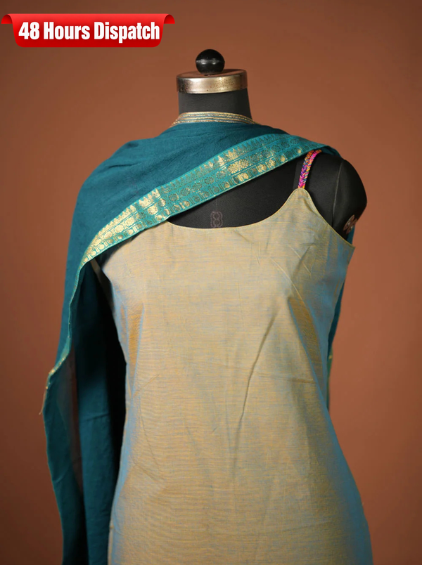 Poonguzhali Grey Sleeveless Chettinad Cotton Kurti Set ( Set of 2 )