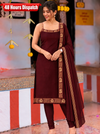 Riddhi Maroon Sleeveless Chettinad Cotton Kurti Set ( Set of 2 )