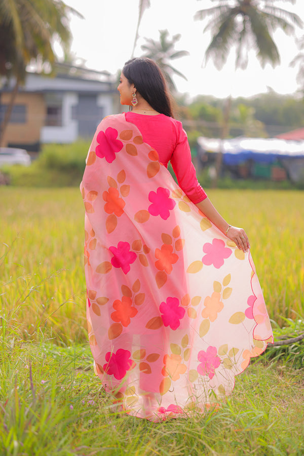 Rose Meadow Embroidered Chanderi A-Line Kurta Set With Dupatta (PR)