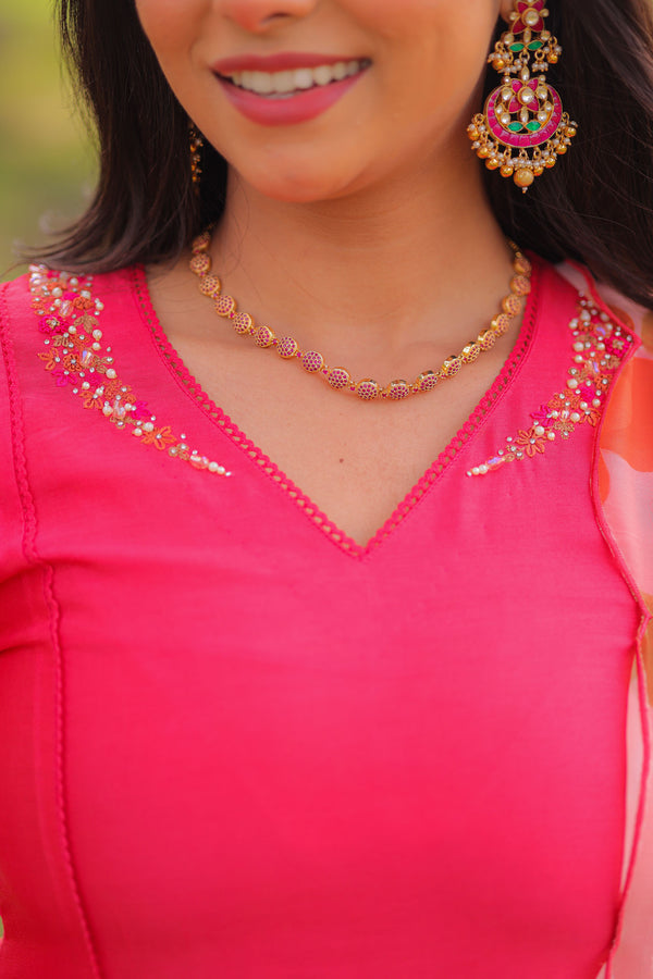 Rose Meadow Embroidered Chanderi A-Line Kurta Set With Dupatta (PR)