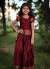 New Maroon Pattu Pavadai Sattai for Girls 