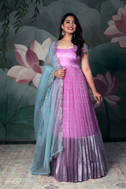 Pink with blue Organza Anarkali Dress (FW)