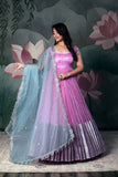 Pink with blue Organza Anarkali Dress