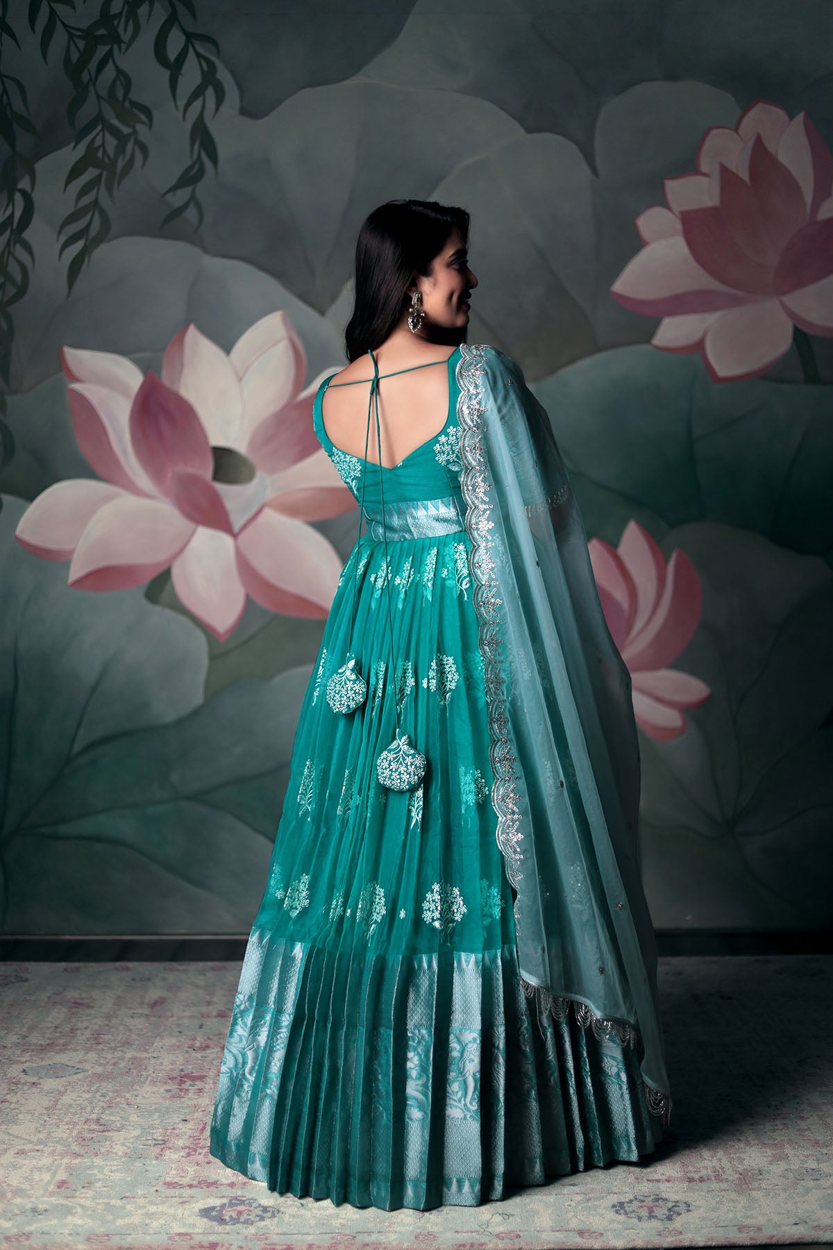 Aqua Green Organza Anarkali Dress with Dupatta Set