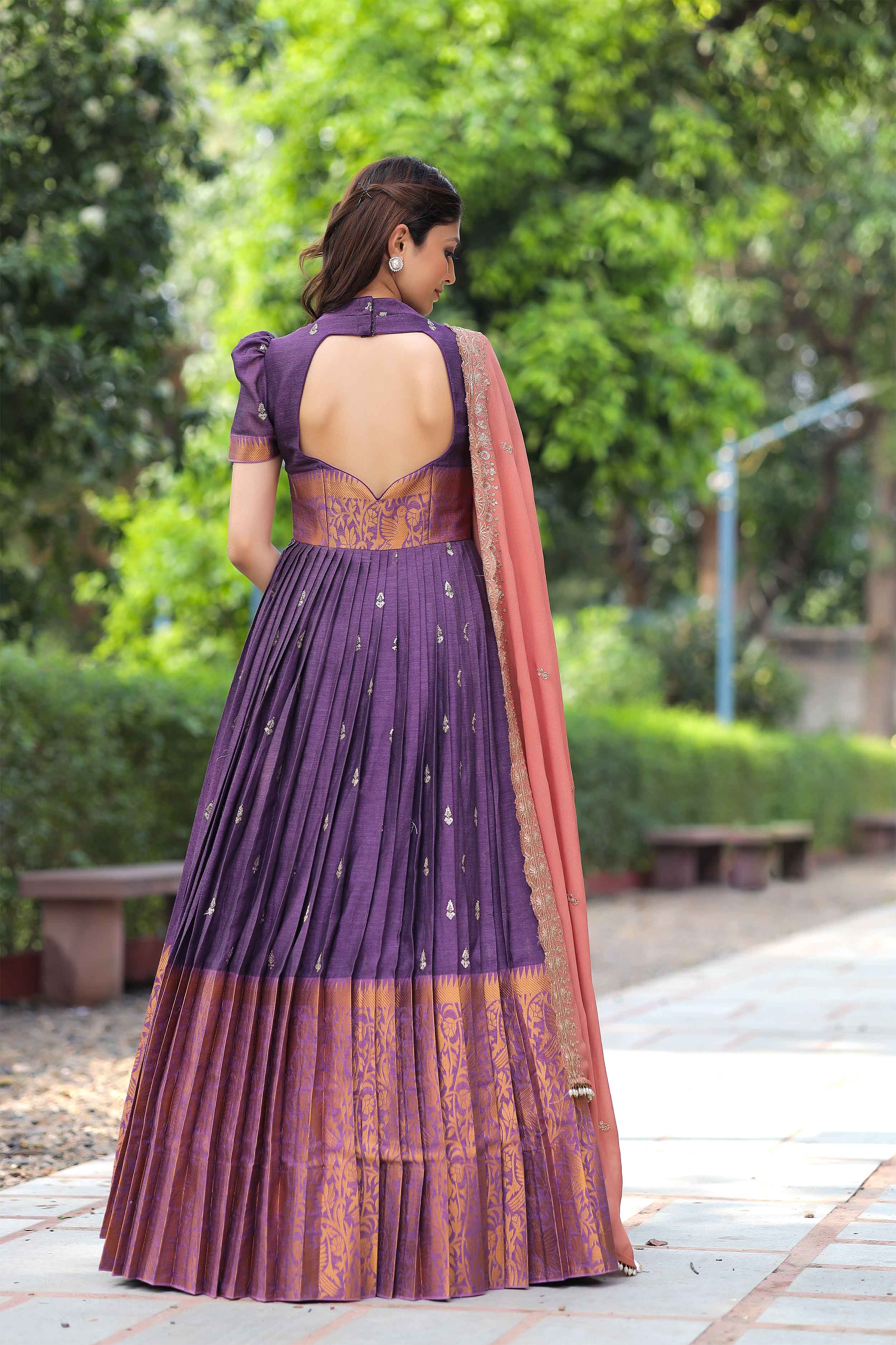 Wine Handloom Dress with Embroided Georgette Dupatta