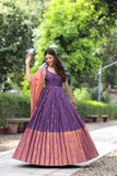 Wine Handloom Dress with Embroided Georgette Dupatta(FW)
