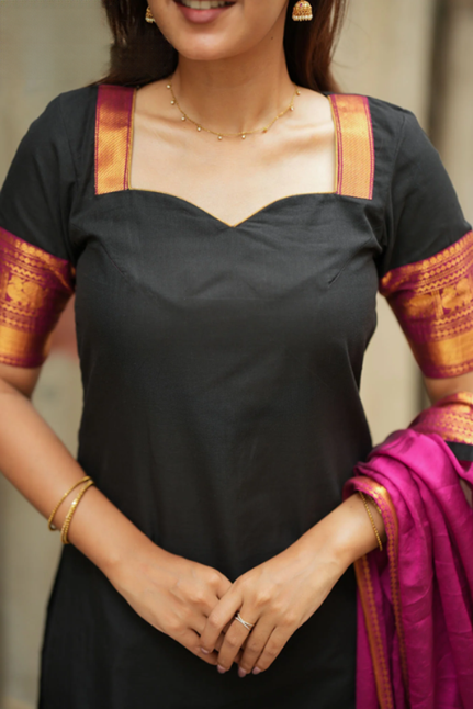 Tamizh Black Kurti Set for Women (Set of 2)