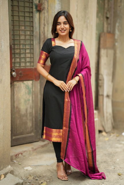 Tamizh Black Kurti Set for Women (Set of 2)