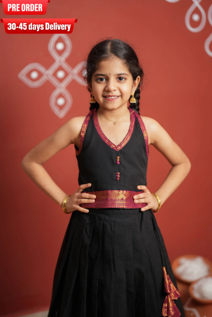 Tamizh Black Lehenga Mini (Set of 2)