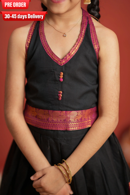 Tamizh Black Lehenga Mini (Set of 2)