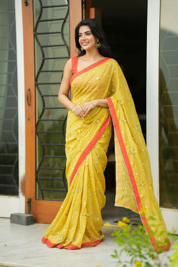 Tharagai Yellow Saree (Set of 2)