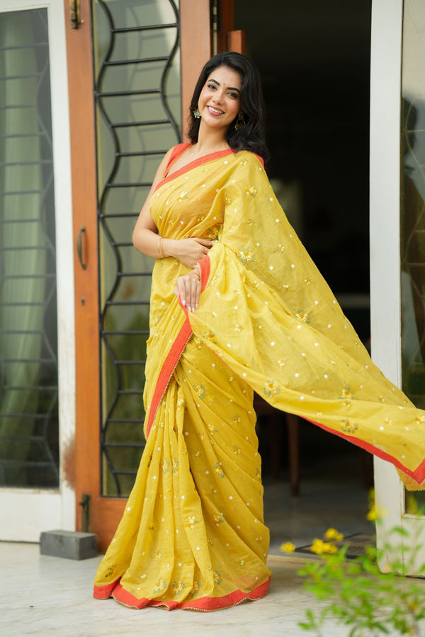 Tharagai Yellow Saree (Set of 2)