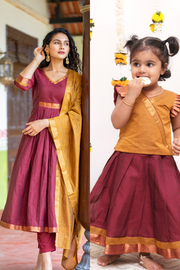 Shanmathi Maroon & Mustard Mom & Me