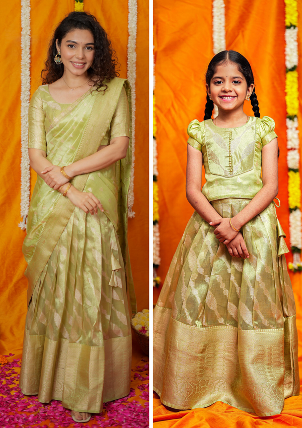 Aalaya Green Banarasi Mom & Me Set